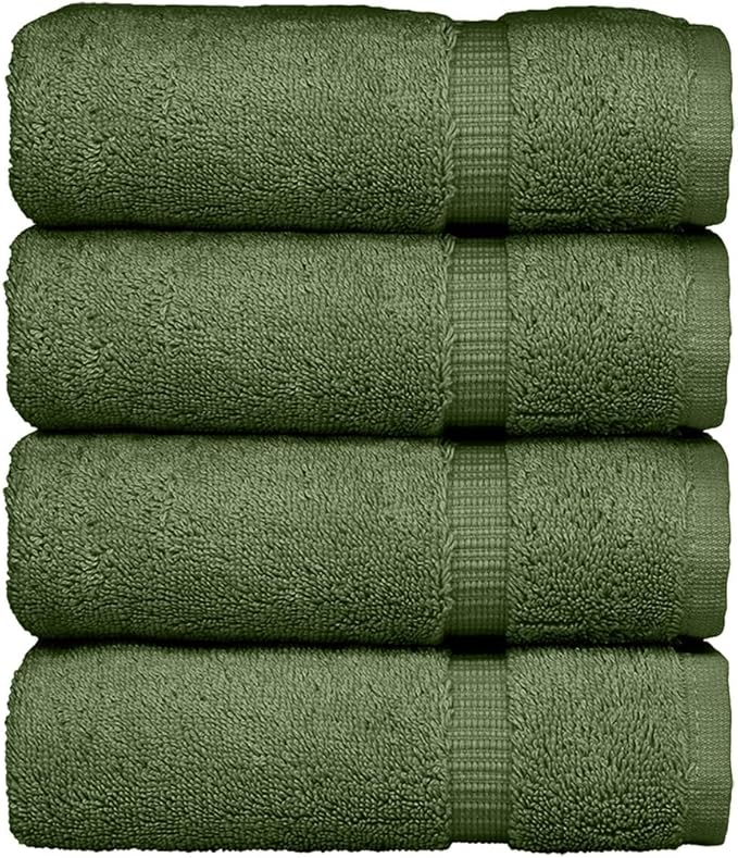 Luxury Hotel & Spa Ultra Soft Hand Towels 100% Turkish Cotton - Moss - Set of 4