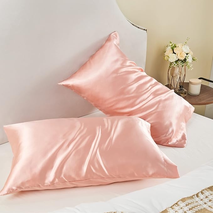 BEDELITE Satin Pillowcase for Hair and Skin, Super Soft and Cooling Similar to Silk Pillow Cases 2 Pack with Envelope Closure, Gift for Women Men(20"x26" Standard Size, Coral)