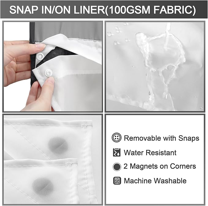 YellyHommy No Hook Shower Curtain with Snap in Liner Set Less Time Black Waffle Shower Curtain for Bathroom 81" L x 72" W