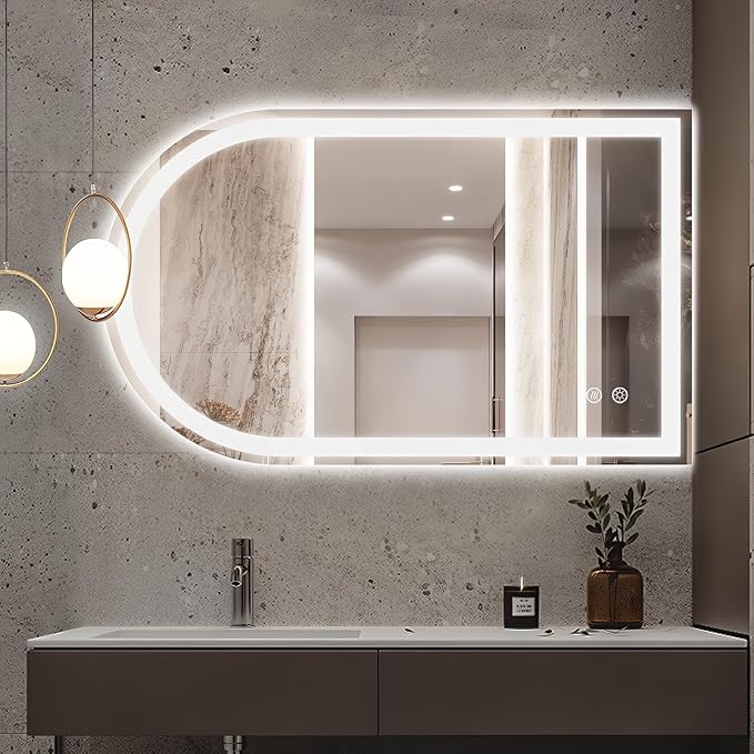 Niccy Arched LED Mirror for Bathroom, 40x24 Vanity Mirror with Light Frameless Bathroom Mirror, Smart Lighted Frontlit Mirrors with Memory Function for Bathroom Bedroom Beauty Hair Salon