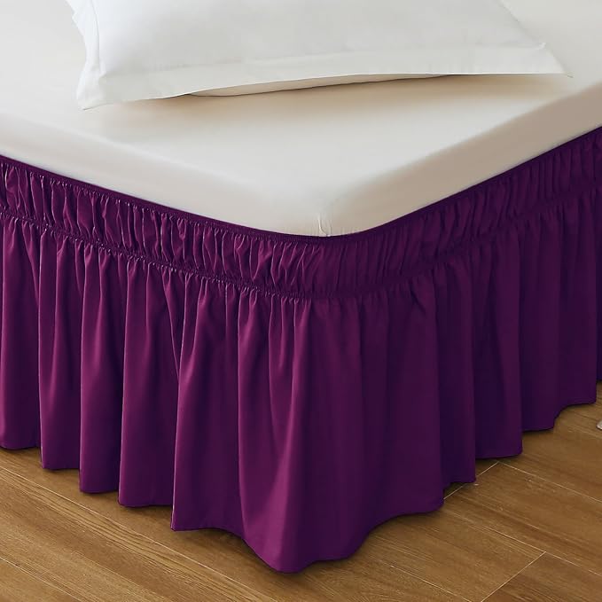 MEILA Full Bed Skirt, Wrap Around Ruffle Bed Skit for Full Beds with 18 inch Drop, Elastic Dust Ruffles Easy Fit Wrinkle & Fade Resistant, Purple