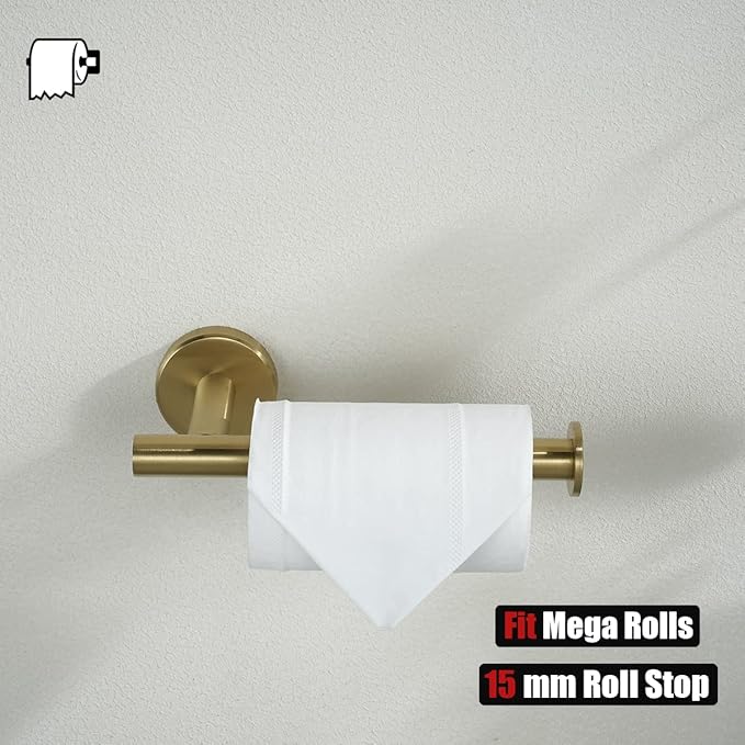 JQK Gold Toilet Paper Holder, 5 Inch Tissue Paper Dispenser, 304 Stainless Steel Thick 0.8mm Wall Mount, Brushed Brass, 2 Pack, TPH120-BG-P2