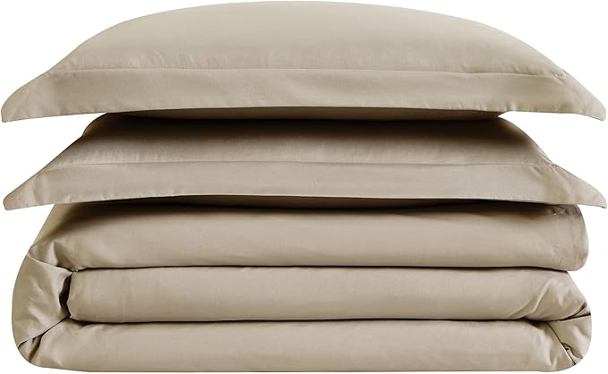 London Fog Garment Washed Solid Duvet Set Khaki Microfiber 3-Piece Full/Queen Duvet Set, Solid Themed, Adult and Teen, Oeko-TEX Certified