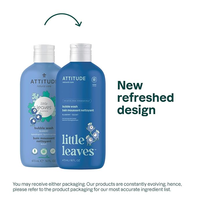 ATTITUDE Bubble Wash for Kids, EWG Verified Bubble Bath, Hair Shampoo and Body Soap, Dermatologically Tested, Plant- and Mineral-Based, Vegan, Blueberry, 16 Fl Oz (Pack of 6)