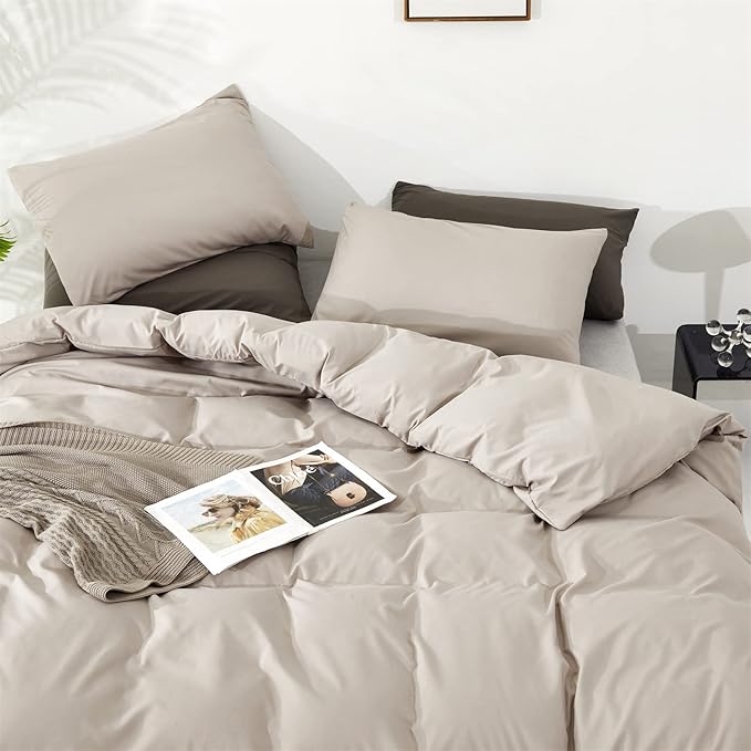 KAREVER Light Khaki Comforter Set Twin Size Oatmeal Color Bedding Set Boys Girls 3 Pieces Champagne Twin Bed Blanket Set All Season Gift