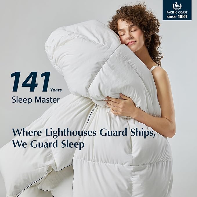 Pacific Coast Goose Feather Down Fiber Comforters Full Size, Extra Fluffy White Duvet Insert, Ultra-Soft, Breathable, All Season Hotel Luxury Bedding Comforters, 8 Corner & Center Loops (82"x86")