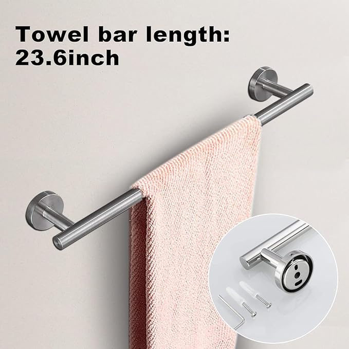 23.6inch 10 Sets Bathroom Towel Rack Set Brushed Nickel, Includes 2PCS 23.6Inch Towel Bar, 2PCS Towel Ring, 2PCS Toilet Holder and 4PCS Towel Hooks-Brushed Nickel