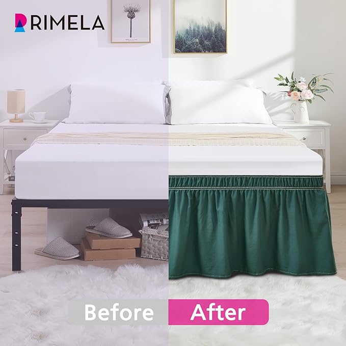 RIMELA Emerald Green Bed Skirt King Size 15 Inch Drop, Wrap Around Elastic Bedskirt, Dust Ruffle for Adjustable Bed Base Machine Washable Easy to Install Bed Skirts