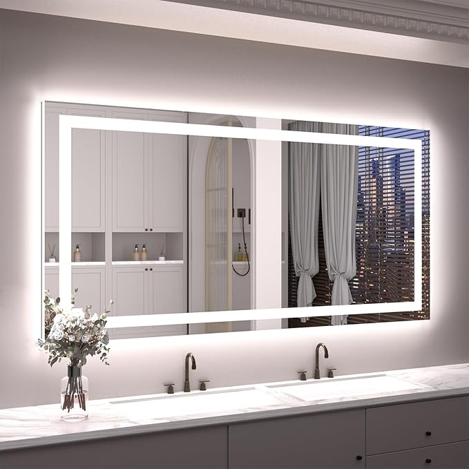 72X36 LED Bathroom Mirror with Lights, Anti-Fog, Backlit + Front Lit, Lighted Bathroom Vanity Mirror for Wall, Memory Function, Dimmable, Tempered Glass, Shatter-Proof, ETL Listed
