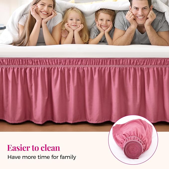 RIMELA Dusty Red Bed Skirt Queen Size 18 Inch Drop, Wrap Around Elastic Bedskirt, Dust Ruffle for Adjustable Bed Base Machine Washable Easy to Install Bed Skirts