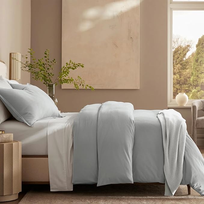 BOLL & BRANCH Flannel Duvet Set - King/Cal King, Shore - Luxury 100% Organic Cotton - 1 Duvet Cover, 2 Shams - Velvety Soft, Warm & Breathable Weave