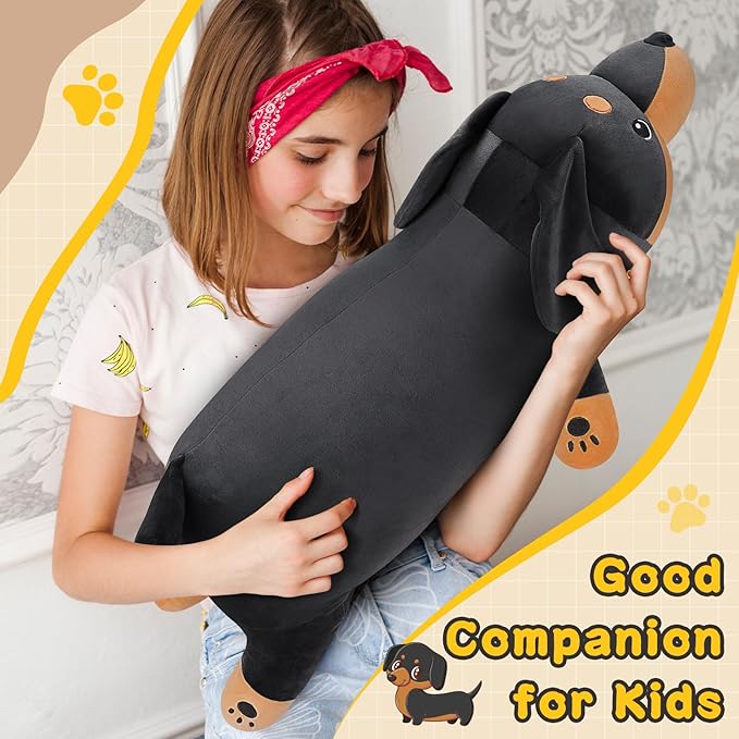 30'' Giant Black Dachshund Dog Plush Stuffed Animal- Black Weiner Dog Plush Pillow Plushies, Large Dachshund Plush Toy, Cute Hugging Weiner Dog Stuffed Animal, Birthday Gifts for Kids Girls Boys