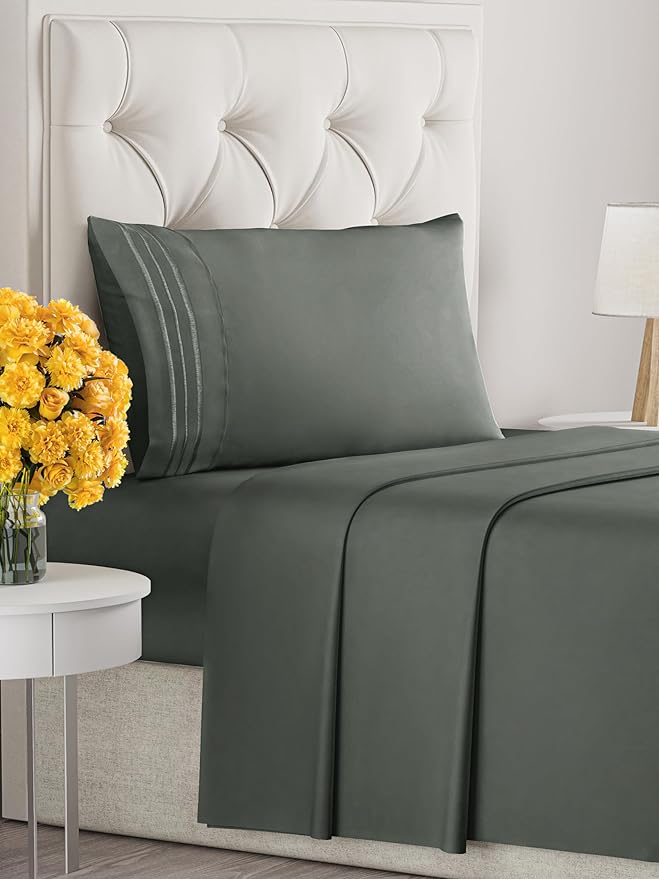 Twin XL Size 3 Piece Sheet Set - Extra Soft, Breathable And Cooling Sheets - Hotel Luxury Bed Sheets for Women & Men - Deep Pockets, Easy-Fit & Wrinkle-Free Sheets - Gunmetal Grey Oeko-Tex Bed Sheets