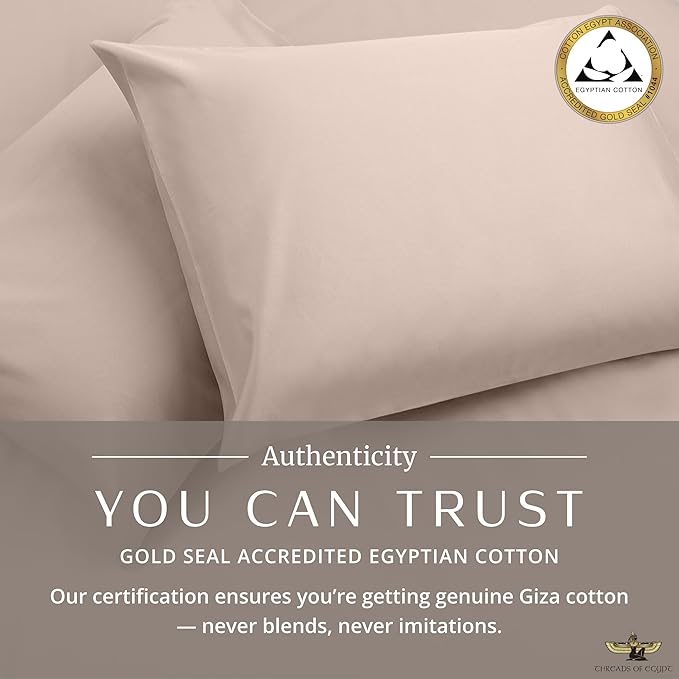 100% Egyptian Cotton Sheets Split King Size | 1200 Thread Count | CEA Gold Seal Certified | Ultra Soft | Cooling for Hot Sleepers | 18" Deep Pocket | Split King Size [Dune]