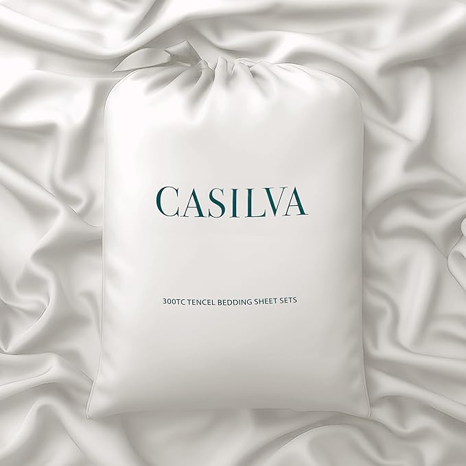CASILVA Eucalyptus Sheets - Infused with Silver for Anti-Odor, Softer Than Silk Fibers, More Cooling Than Cotton - Perfect for Hot Sleepers & Sensitive Skin - 100% Tencel Lyocell - Queen Sheet Set