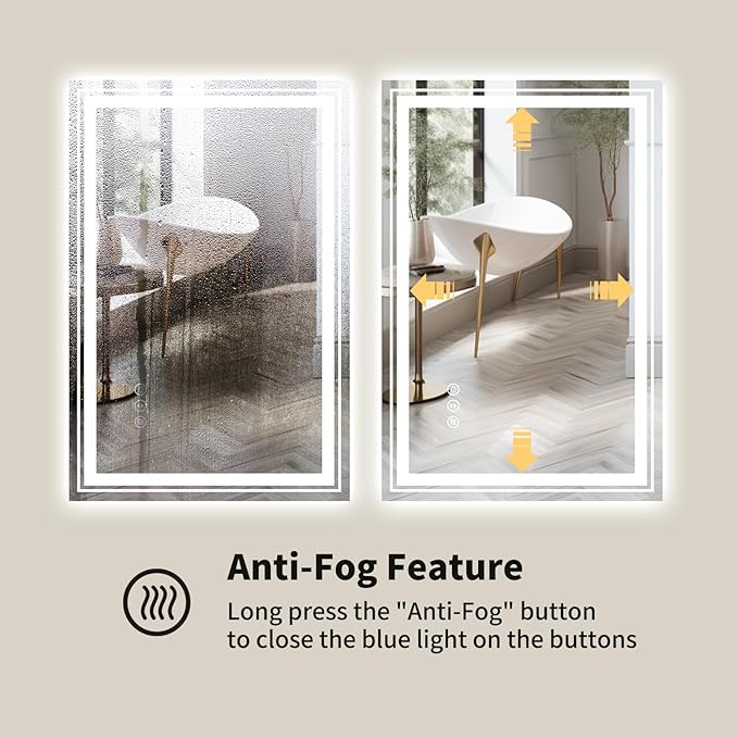 WTTY LED Bathroom Mirror 28"x36" with Backlit and Front Light,Stepless Dimmable LED Mirror for Bathroom,Anti-Fog Lighted Bathroom Vanity Mirror Modern,Memory Function,Shatter-Proof