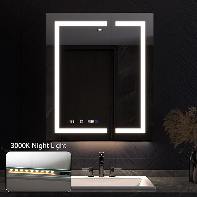 Lighted Medicine Cabinet with Mirror 30"x36" Recessed LED Medicine Cabinet Mirror, Front&Backlit, Anti-Fog, Stepless Dimming, 3-Color Temperatures, Magnifier, 2 Outlets, Storage Shelves, ETL Certified