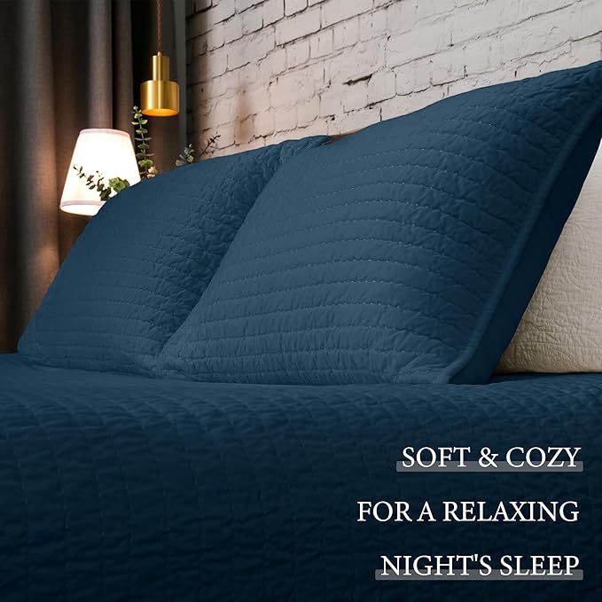 ELEGANT LIFE HOME Dark Gray Velvet Quilt Queen Reversible Royal Cotton Velvet Pic-Stitch Bedding Quilt - Queen - 88''x 92'', Navy