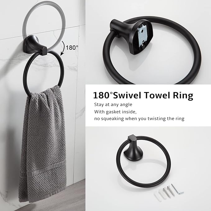 BGL Bathroom Hardware Set Matte Black Adjustable Expandable Towel Bar 4-Piece Bathroom Accessory Set Wall Mounted Robe Hook Toilet Paper Holder Towel Ring Towel Bar