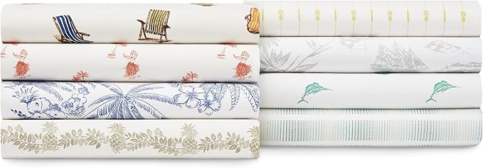 Tommy Bahama - Queen Size Sheets Set, Crisp & Tailored Cooling Sheets with a Smooth Cotton Percale Lightweight Feel - Bed Sheets with Matching Pillowcases & Fitted Sheet (Pen and Ink Palm Blue)