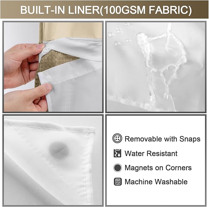 YellyHommy No Hook Shower Curtain with Snap in Liner Set Less Time Beige Waffle Shower Curtain for Bathroom 75" L x 72" W
