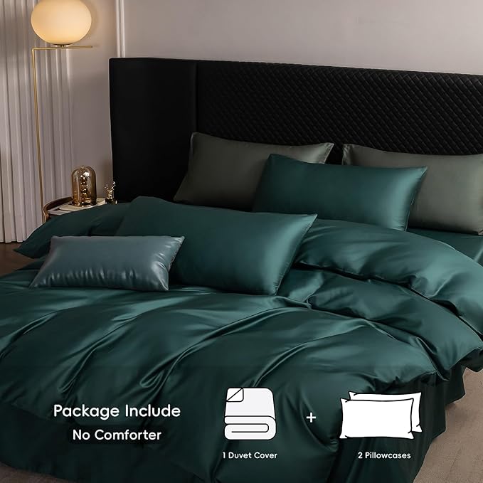 MooMee Duvet Cover Set 100% Extra Long Staple Cotton 600 Thread Count Silky Sateen Smooth Luxury Soft Breathable Durable Hotel Quality Bedding, 3 Pieces (Forest Green, Oversized Queen 98"x98")