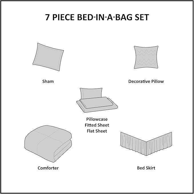 Madison Park Essentials Twin Comforter Set, Bed in a Bag Twin, Watercolor Print Coastal Comforter & Chambray Cotton Sheet Set, All Season Bedding Set, Saben, Aqua Twin (68 in x 86 in) 7 Piece
