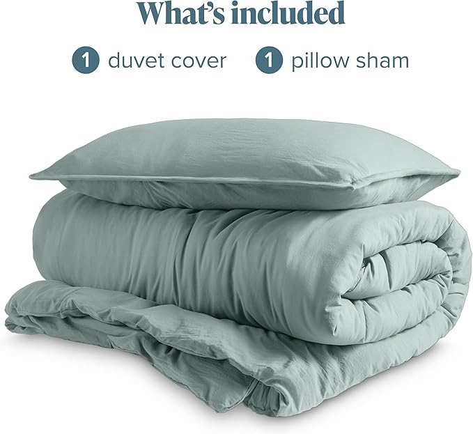 Bare Home Microfiber Duvet Cover Set - Ultra Soft Washed Microfiber - Twin/Twin Extra Long - Linen-Like Look - Easy Care - Breathable Fabric - Our Softest Duvet Cover Set (Twin/Twin XL, Sea Spray)