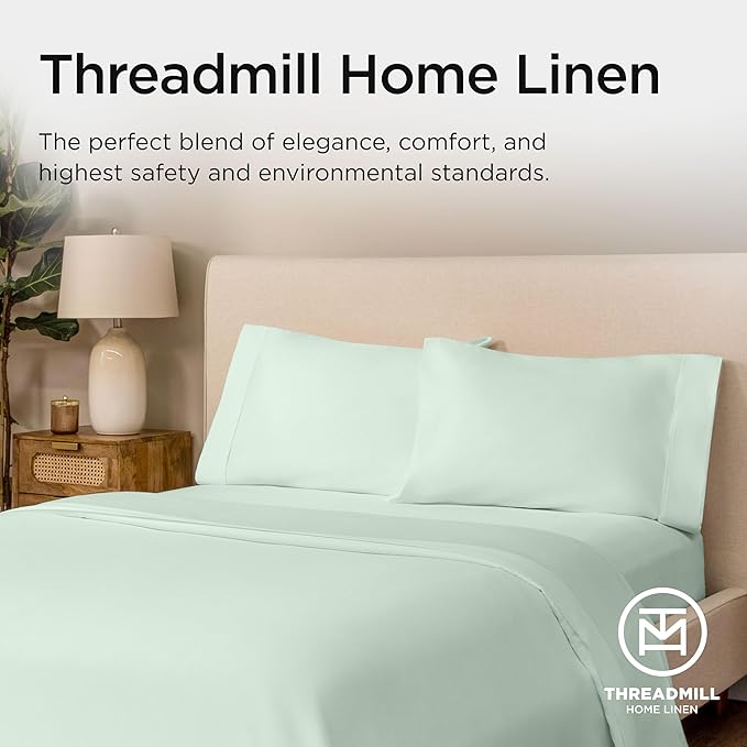 Threadmill California King Sheet Sets | 600 Thread Count Cal King Bed Sheets Set with 16” Deep Pocket | Sateen Weave 4-Piece Bedding Set with Cooling Effect | Seaglass
