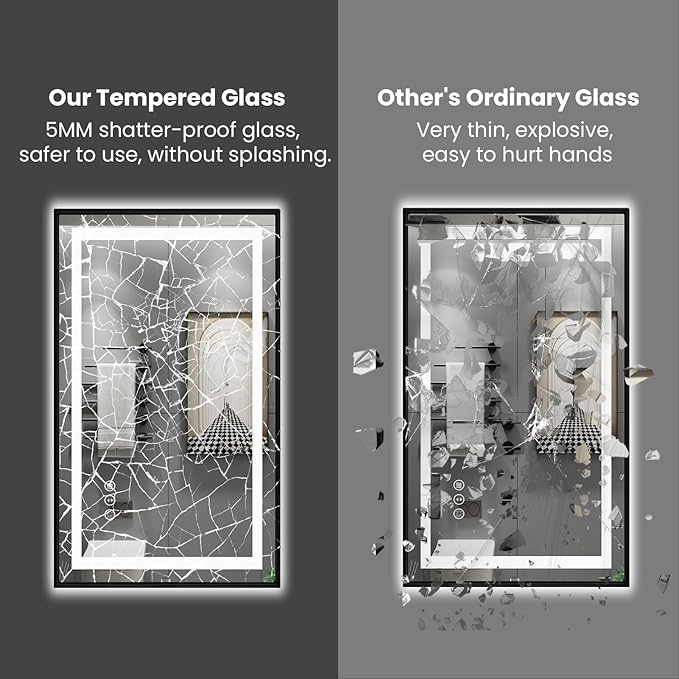 Amorho 28"X32" LED Bathroom Mirror with Black Frame, Front Light and Backlit, Stepless Dimmable, Anti-Fog, Shatter-Proof, Memory, 3 Colors, Double LED Vanity Mirror