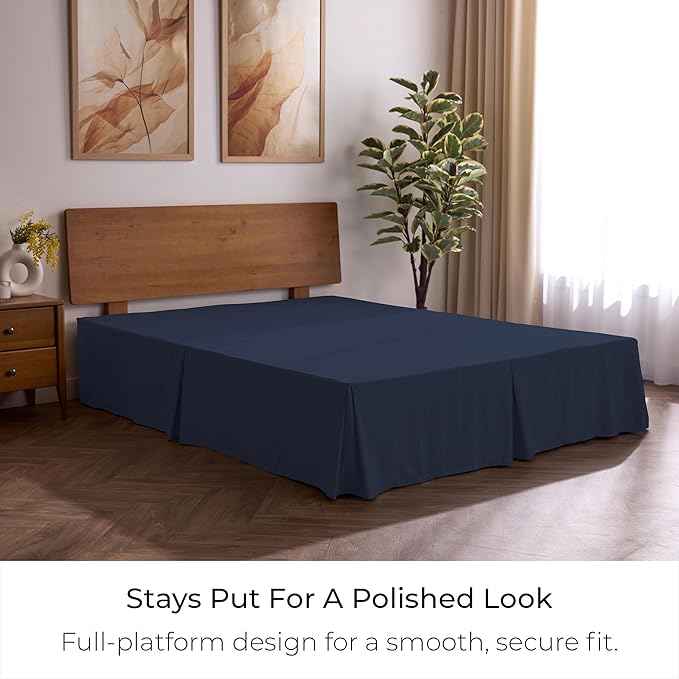 Mellanni Bed Skirt Full Size - Bed Skirting - 15-Inch Tailored Drop Pleated Dust Ruffle - Hotel Luxury Bedding - Wrinkle, Fade, Stain Resistant - 1 Bedskirt (Full, Navy Blue)