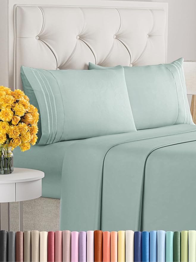 Queen Size 4 Piece Sheet Set - Extra Soft, Breathable & Cooling Sheets - Hotel Luxury Durable Bed Sheets for Women & Men - Deep Pockets, Easy-Fit & Wrinkle-Free Sheets - Light Teal Oeko-Tex Bed Sheets