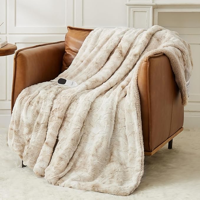 Homemate Electric Heated Blanket Full Size - 72"x84" Heating Blanket Full Size 1/2/4/6/8 Hours Auto-Off 10 Heat Level Over-Heat Protection Luxury Faux Fur Sherpa ETL Certification