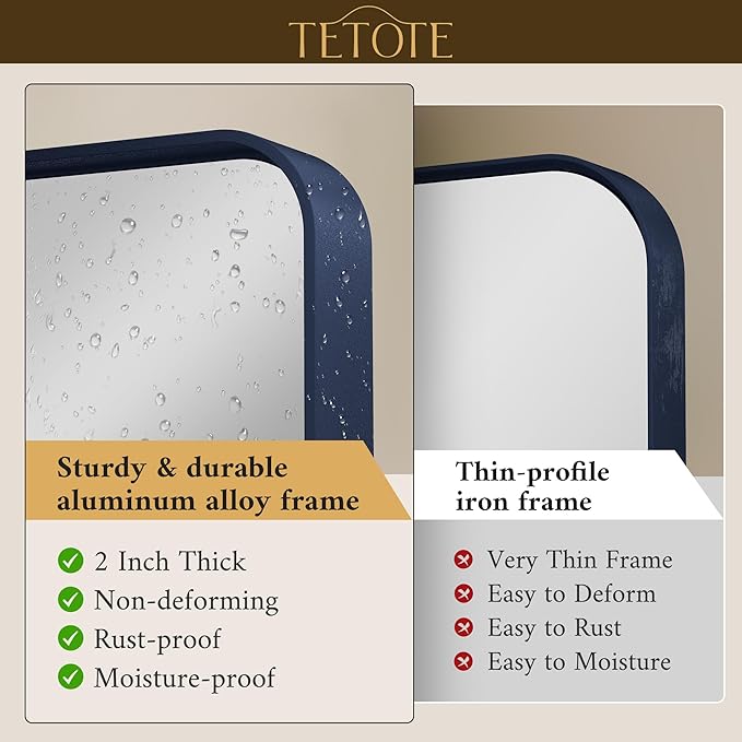 TETOTE 30 x 36 Navy Blue Frame Mirror for Bathroom Metal Frame Wall Mounted Rectangle Mirror for Vanity with Sandy Textured Surface(Horizontal/Vertical)