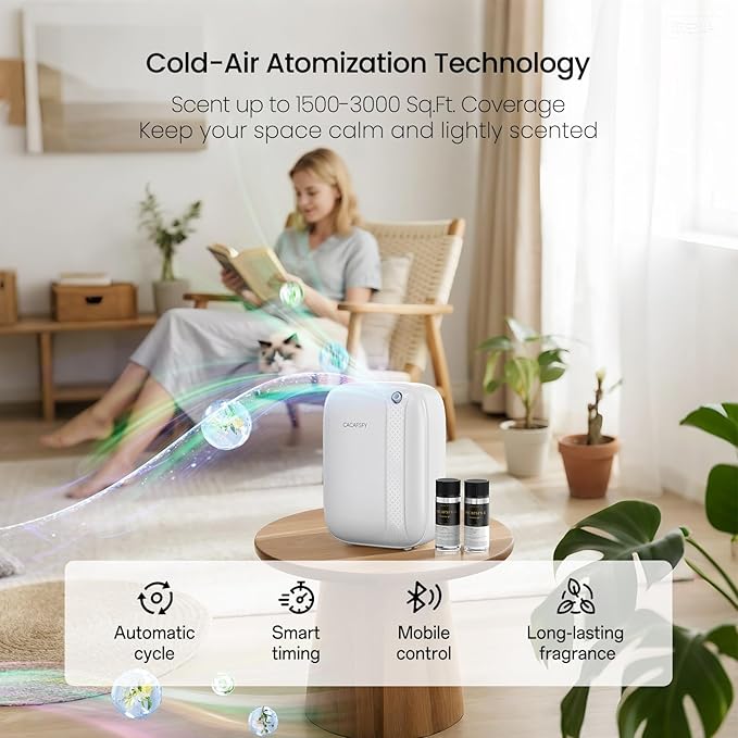 Waterless Essential Oil Diffuser,(2 * 50ml Fragrances Included) 3000 Sq.Ft Coverage 400ml Large Capacity Hotel Scent Diffuser,Cold Air Tech, App & Button Control,Scent Diffusers for Home Large Room