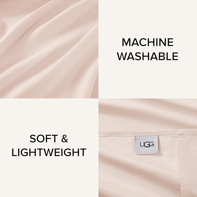 UGG Twin XL Sheet Set 3-Piece Luxury Cooling Sheets Deep Pockets Premium Bedding with 1 Sham Machine Washable, for Dorm Essentials & College Bedding, Twin XL, Shell Light Pink (Hedi)