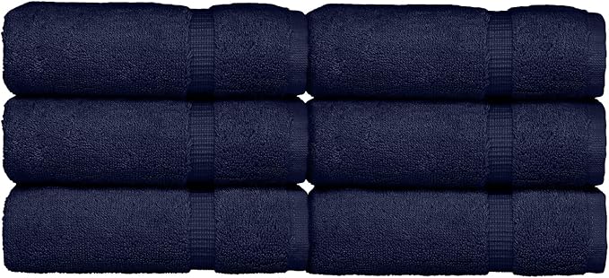 Luxury Hotel & Spa Towel Turkish Cotton Washcloths - Navy - Dobby Border - Set of 6