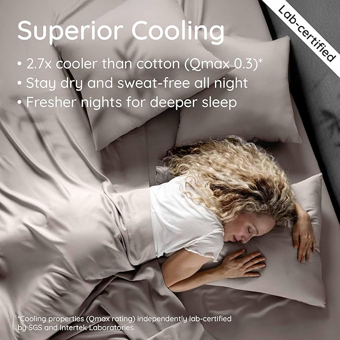 Bambaw 100% Viscose Derived from Bamboo Sheets Queen Size Set – 4pcs Cooling Sheets for Hot Sleepers, Soft Deep Pocket Queen Sheet Set Fits Up to 16'' with Elastic Corner Straps (Sand)