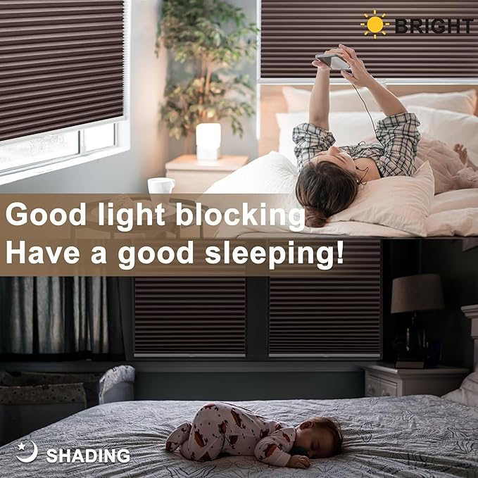 MYshade 1.5-Inch Cellular Cordless Blackout Shades,Thermal Insulating Noise Reducing Waterproof Blinds,Honeycomb Window Treatments for Indoor Light Control (Taupe-24 W x 50" H)