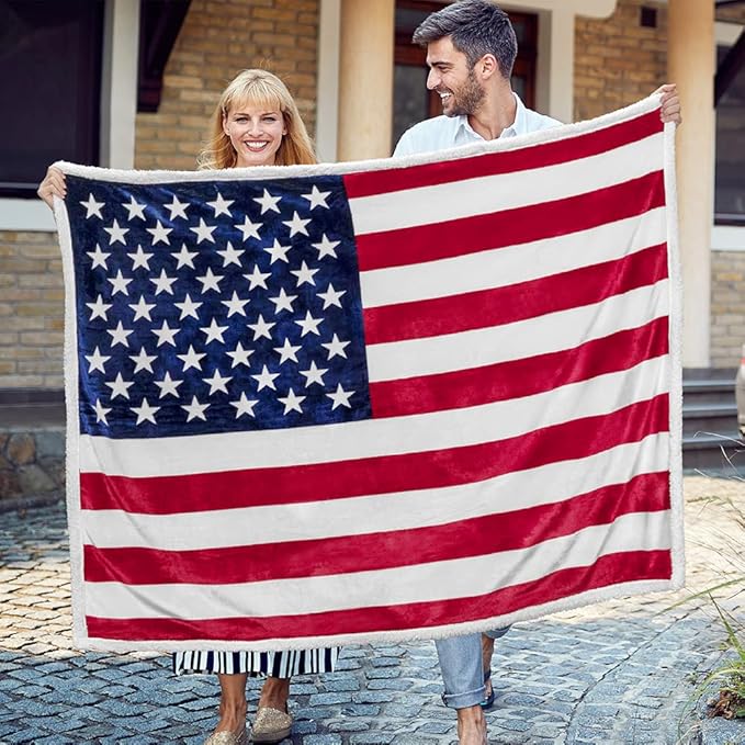 Pavilia Patriotic Blanket - American Flag Throw Blanket for Sofa Couch Bed, Soft Microfiber Sherpa Fleece Reversible, USA Military Veteran July 4th Gift - 50 x 60 Inches