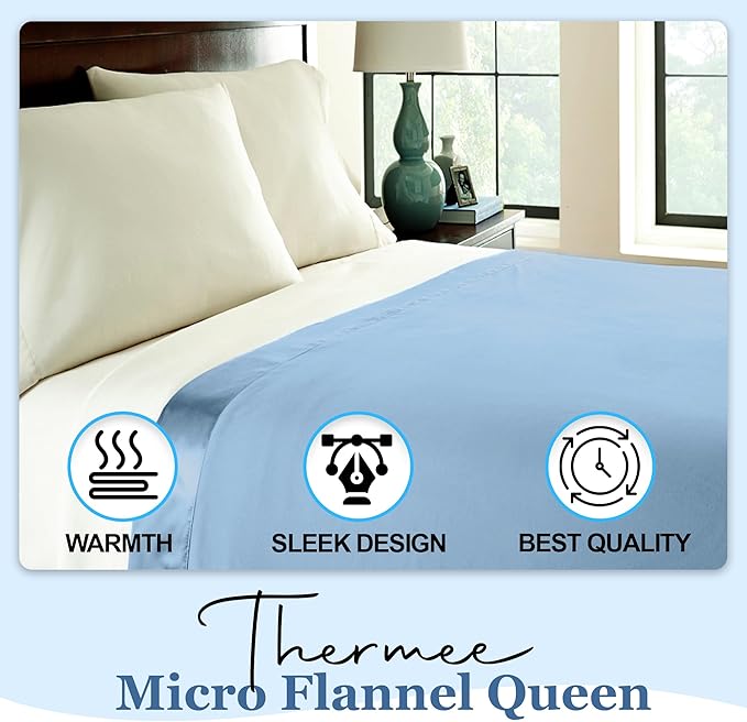 Thermee Micro Flannel King Size Blankets, Lightweight All Seasons Cozy Blanket, Throw Blankets for Home and Living Room, Comfy & Soft Blanket for Couch, Machine Wash, No Pilling - Cornflower Blue