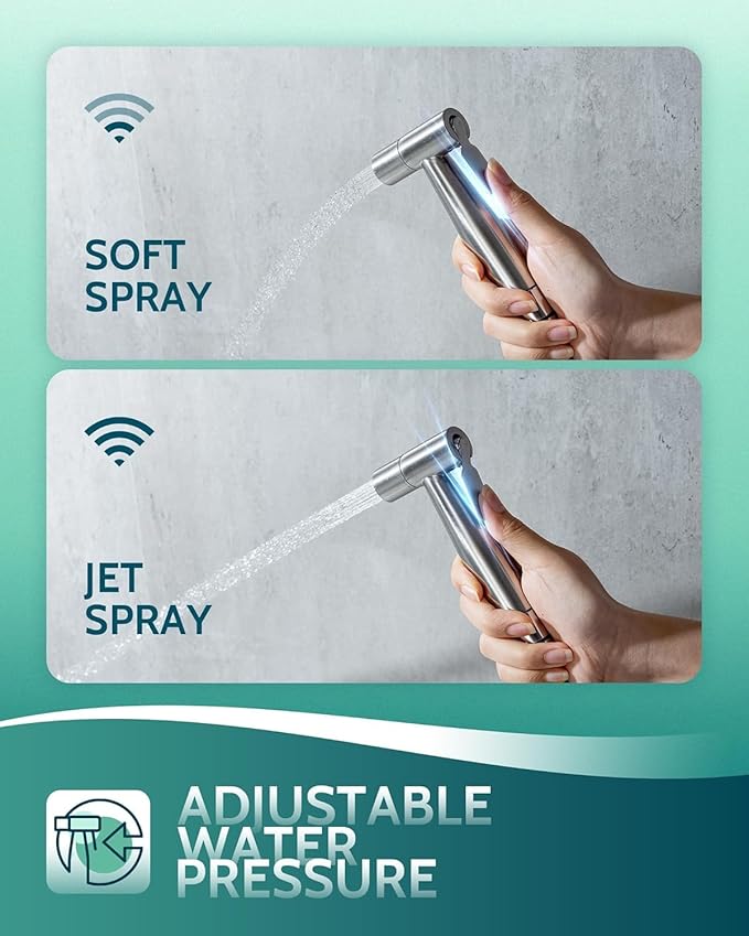 Handheld Toilet Bidet Sprayer for Toilet-Adjustable Water Pressure Control with Bidet Hose for Feminine Wash, Stainless Steel Brushed Nickel Cloth Diaper for Baby Wash (Stainless Steel, 3 Pack)