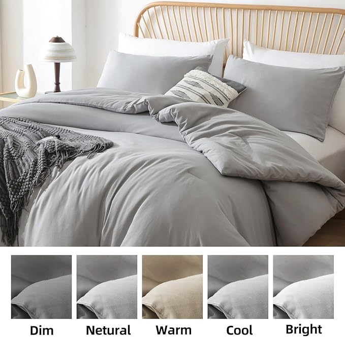 ROSGONIA Queen Comforter Set Grey, 3pcs Bedding Comforter Sets (1 Gray Comforter & 2 Pillowcases) All Season Soft Lightweight Bedspread Blanket Quilt