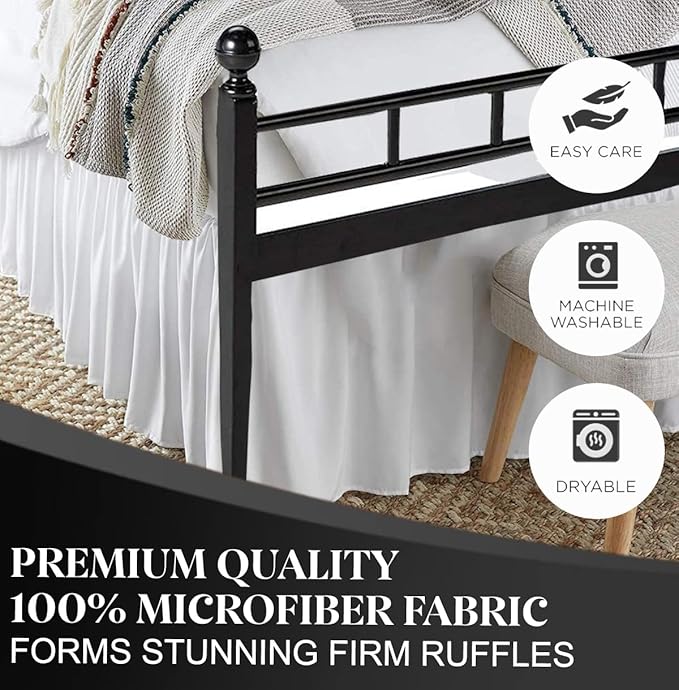 Ruffled Bed Skirt with Split Corners, White, King 18 Inch Drop Bedskirt, Hotel Quality Brushed Microfiber Wrinkle Free Dust Ruffle Bed Skirt King Size