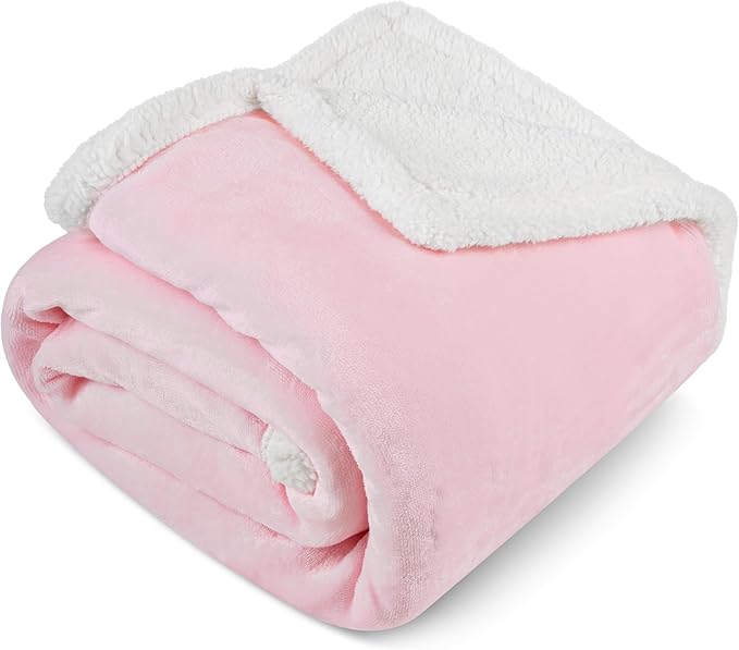 PAVILIA Sherpa Fleece Throw Blanket for Couch, Twin Size, Light Pink, Plush Soft Fuzzy Sofa Blanket, Cozy Reversible Winter Throw for Women Men, 60x80 Inches