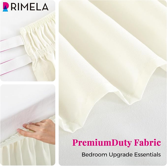 RIMELA Ivory White King Size Bed Skirt 15 Inch Drop, Elastic Bed Skirts Cal King Dust Ruffle, Bedskirt for Adjustable Bed Base Solid Fade Resistant Silky Fabric Machine Washable Easy to Install