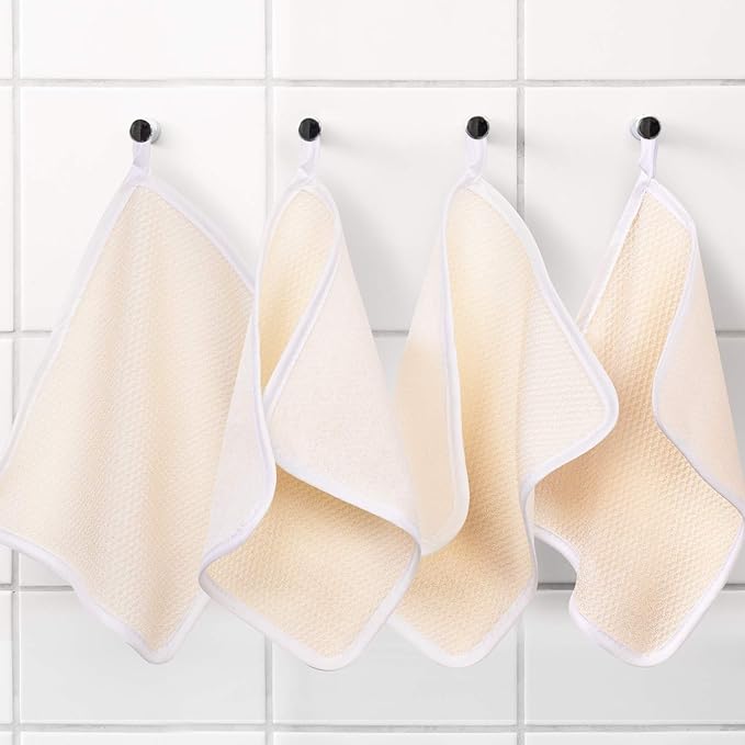Tatuo 10 Count Exfoliating Wash Cloths for Body and Face Facial Bath Scrub Soft Weave Loofah Towel Exfoliate Bath Towel Remove Dead Skin Wash Cloth for Women Man (White Edge)