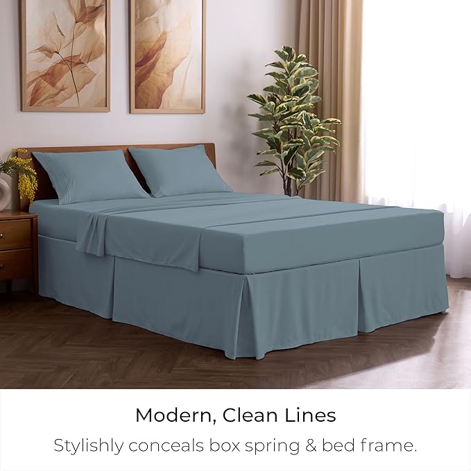 Mellanni Bed Skirt Twin XL Size - Bed Skirting - 15-Inch Tailored Drop Pleated Dust Ruffle - Hotel Luxury Bedding - Wrinkle, Fade, Stain Resistant - 1 Bedskirt (Twin XL, Spa Blue)