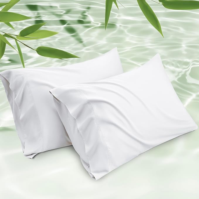 Bedsure Pillow Cases Standard Size, Cooling Pillow Cases, Rayon Derived from Bamboo White Pillowcases Standard Set of 2, Breathable & Soft Bedding Pillow Covers with Envelope Closure, 20x26 Inches