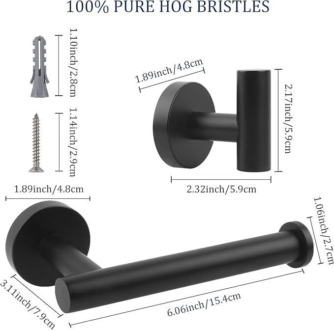 Matte Black Bathroom Hardware Set, Premium Stainless Steel 3-Piece Include 5 Inch Toilet Paper Holders and 2 Towel Robe Holder Hook for Bathroom, Kitchen, Washroom Wall Mount